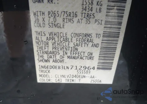 2020 Nissan Frontier Pro-4X 4X4 z USA, uszkodzony, nr VIN 1N6ED0EB3LN712964